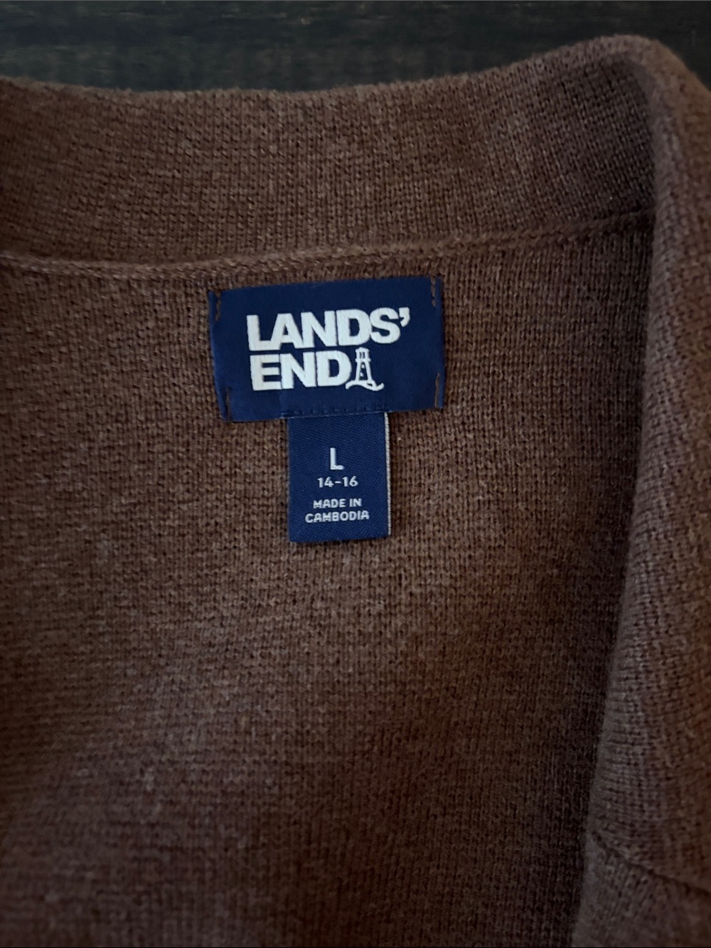 Lands End Brown Classic Knit 2 Button Blazer Cardigan Size Large (14/16) - Picture 3 of 6